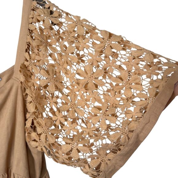 White Birch Womens 2X Boho Peasant Blouse Open Floral Balloon Sleeves Terracotta - Picture 6 of 8